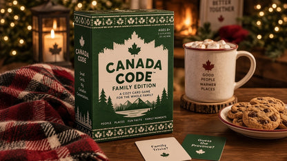 Canada Code Family Edition expansion pack – 200 cards, box with hot cocoa mug