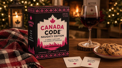 Canada Code Naughty Edition expansion pack – 200 cards, box by the fireplace